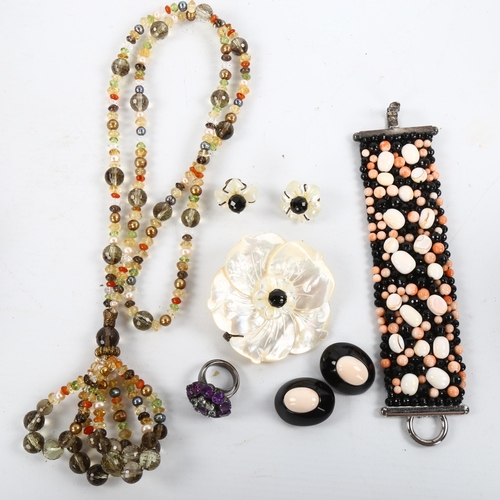 447 - ***WITHDRAWN*** Various jewellery, including coral bracelet and pair of earrings, semi-precious bead... 