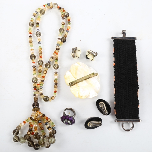 447 - ***WITHDRAWN*** Various jewellery, including coral bracelet and pair of earrings, semi-precious bead... 