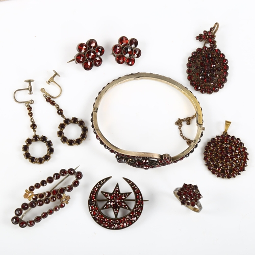 449 - Various Victorian Bohemian garnet jewellery, including hinged bangle, ring, pendants, brooches etc, ... 