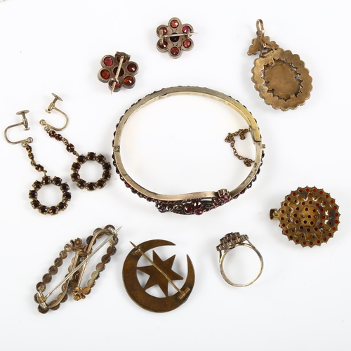 449 - Various Victorian Bohemian garnet jewellery, including hinged bangle, ring, pendants, brooches etc, ... 