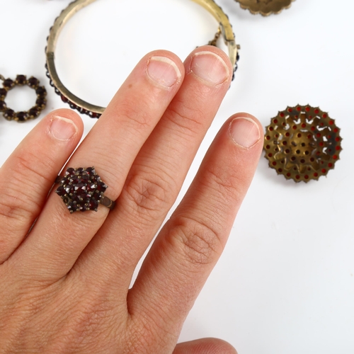 449 - Various Victorian Bohemian garnet jewellery, including hinged bangle, ring, pendants, brooches etc, ... 