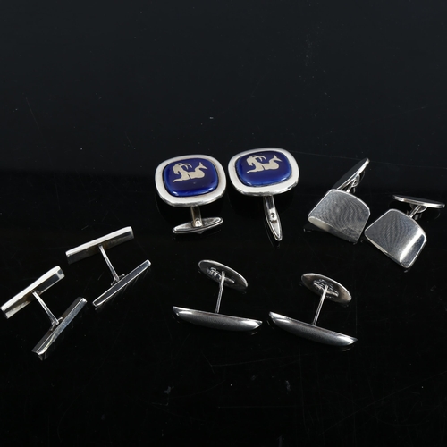 453 - 4 pairs of Danish silver cufflinks, makers include Hermann Siersbol and Bernhard Hertz, largest pane... 