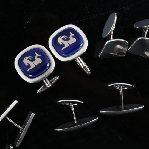 453 - 4 pairs of Danish silver cufflinks, makers include Hermann Siersbol and Bernhard Hertz, largest pane... 