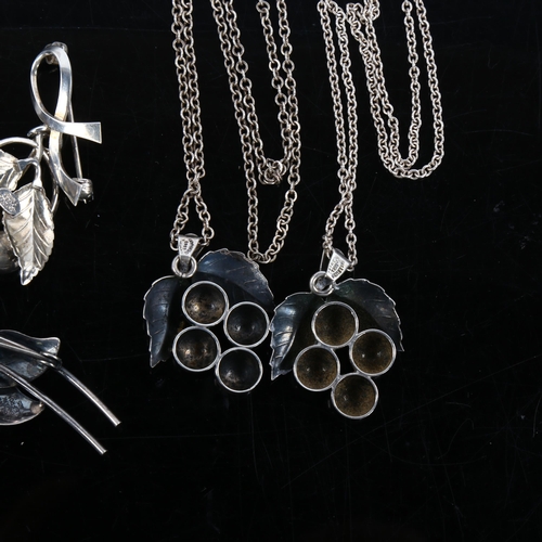 455 - 4 Danish silver floral brooches and pendants, makers include Niels Erik From pendant height 34.5mm, ... 