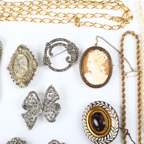 458 - Various jewellery, including Victorian amethyst and white enamel brooch, silver envelope postage sta... 