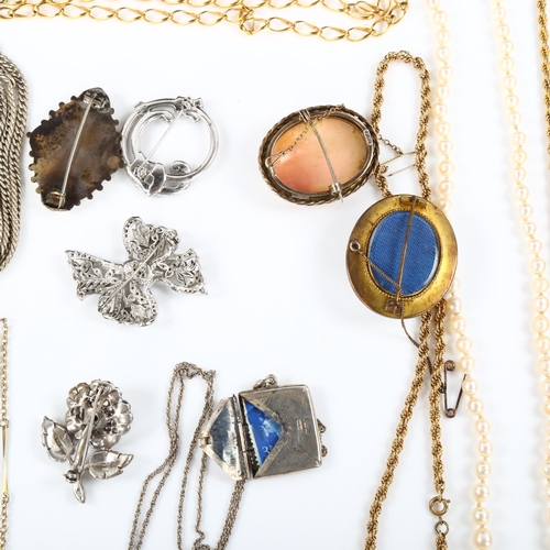 458 - Various jewellery, including Victorian amethyst and white enamel brooch, silver envelope postage sta... 