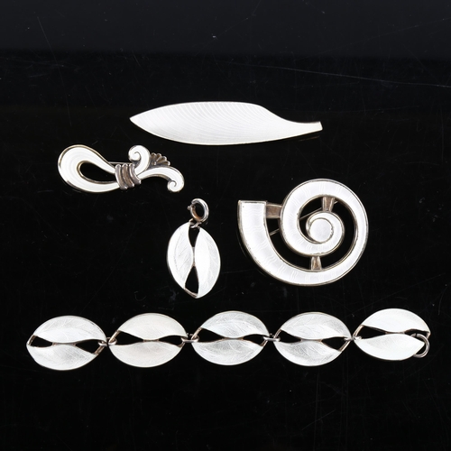 459 - Various Danish Art Nouveau vermeil sterling silver and white enamel jewellery, including leaf bracel... 