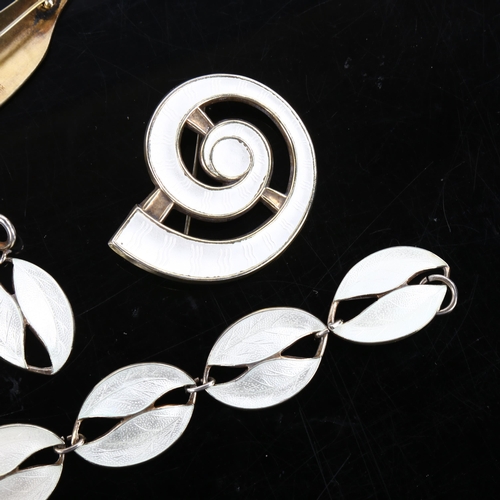 459 - Various Danish Art Nouveau vermeil sterling silver and white enamel jewellery, including leaf bracel... 