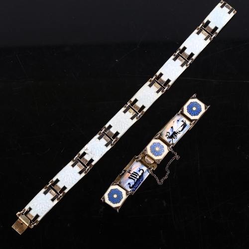 460 - 2 Scandinavian vermeil sterling silver and polychrome enamel panel bracelets, including example by A... 