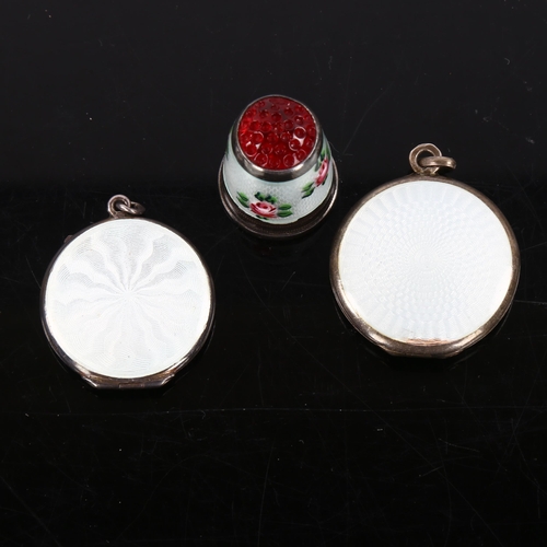 461 - 3 pieces of Danish silver and enamel jewellery, including photo locket pendants and thimble, largest... 