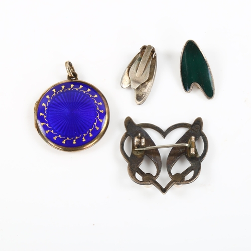 462 - Various Danish silver and enamel jewellery, including Anton Michelsen heart brooch, photo locket etc... 