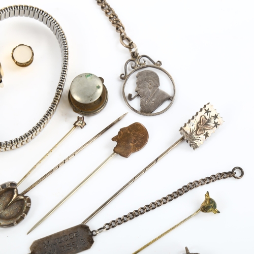 469 - Various jewellery, including cameo brooch and earrings set, Victorian Aesthetic stickpin, coin brooc... 