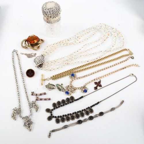 472 - Various jewellery and silver, including toilet jar, bracelets, necklaces etc