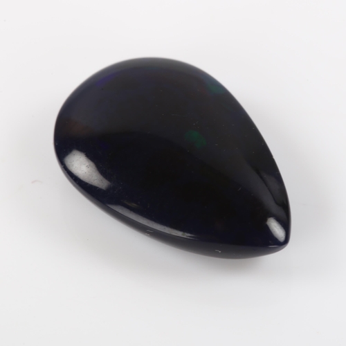 476 - 4.89ct unmounted pear cabochon black opal, 17.22mm x 11.44mm x 5.20mm, with ITLGR report card