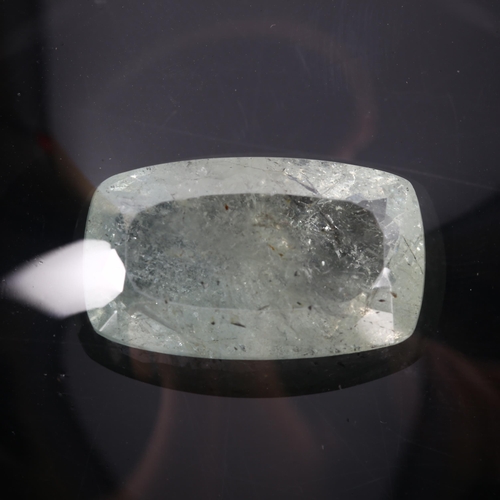 480 - 33.67ct unmounted cushion-cut aquamarine, 27.60mm x 16.57mm x 10.00mm, with AIG Milan gemstone repor... 