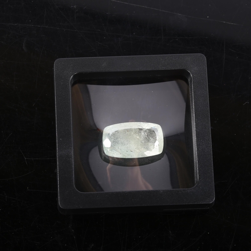 480 - 33.67ct unmounted cushion-cut aquamarine, 27.60mm x 16.57mm x 10.00mm, with AIG Milan gemstone repor... 