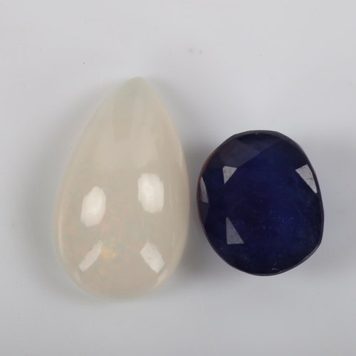 485 - 2 unmounted gemstones, comprising 2.35ct pear cabochon opal, and 3.80ct oval mixed-cut sapphire, wit... 