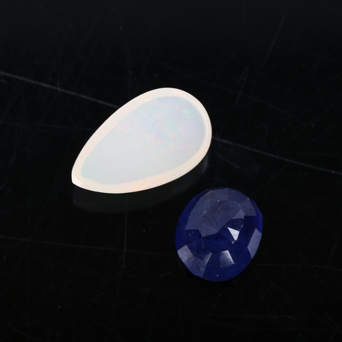 485 - 2 unmounted gemstones, comprising 2.35ct pear cabochon opal, and 3.80ct oval mixed-cut sapphire, wit... 