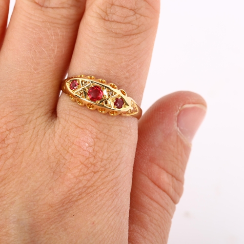 491 - An early 20th century 18ct gold ruby and diamond half hoop ring, maker's marks W and FR, hallmarks B... 