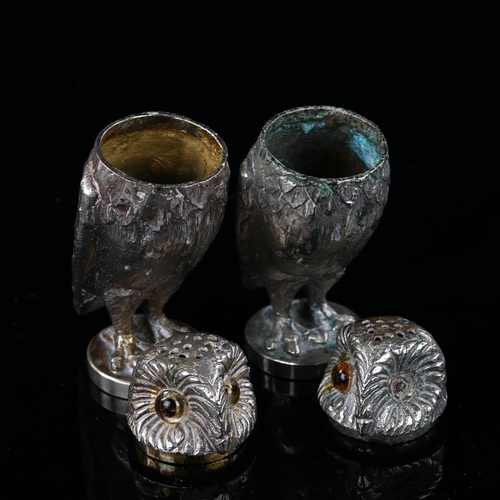 508 - A pair of Victorian novelty silver plated owl pepperettes, height 7cm