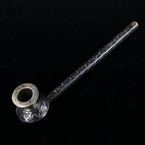 525 - A 19thh century Russian 84 zolotnik standard silver and niello smoking pipe, with allover engraved d... 