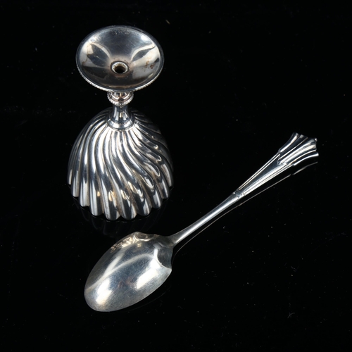 537 - A Victorian silver egg cup and spoon set, twisted fluted decoration, indistinct maker's marks, hallm... 