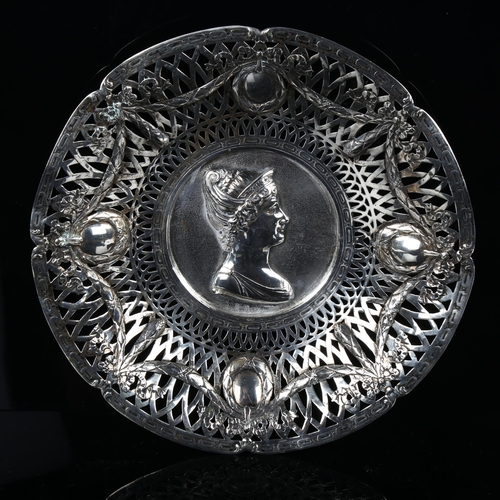 542 - A German silver commemorative dish, Augsburg, with relief embossed Royal Princess profile, with pier... 