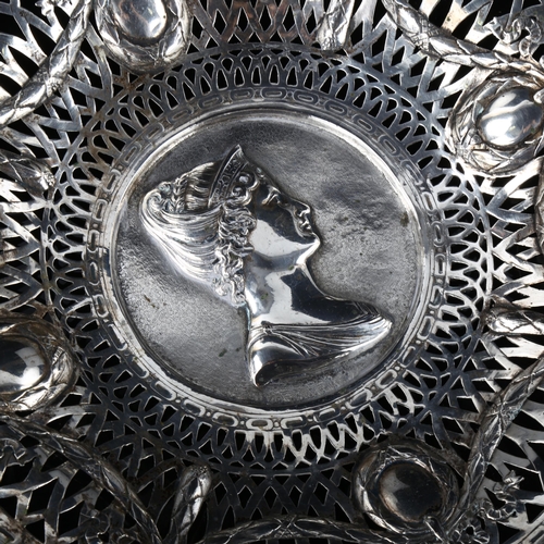 542 - A German silver commemorative dish, Augsburg, with relief embossed Royal Princess profile, with pier... 