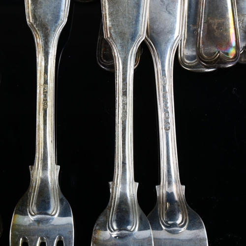 551 - A part-set of 19th century silver Fiddle & Thread pattern cutlery, comprising punch ladle, gravy spo... 