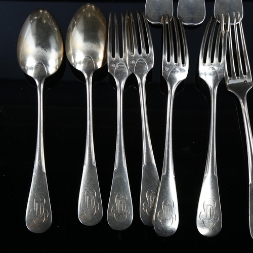 552 - A part-set of French silver cutlery, circa 1900, by Henri Soufflot, comprising 7 x dinner forks, 7 x... 