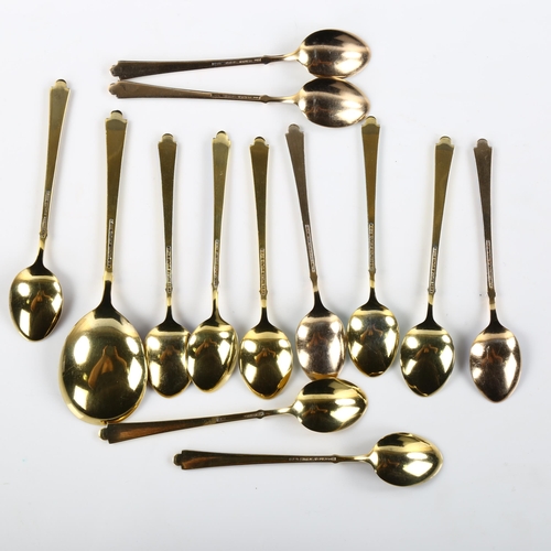 558 - EGON LAURIDSEN - a set of 12 Danish vermeil sterling silver and harlequin enamel coffee spoons and m... 