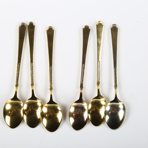 559 - EGON LAURIDSEN - a set of 6 Danish vermeil sterling silver and white enamel coffee spoons, length 9.... 