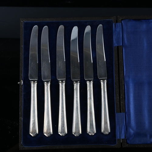 565 - A cased set of 6 Edward VIII silver-handled dessert knives, by C W Fletcher & Son Ltd, hallmarks She... 