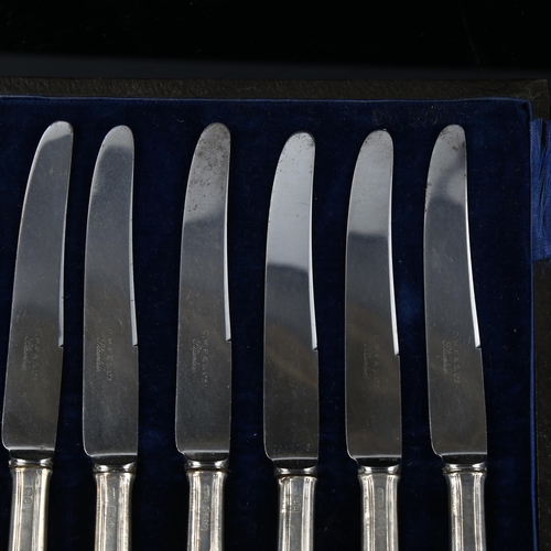 565 - A cased set of 6 Edward VIII silver-handled dessert knives, by C W Fletcher & Son Ltd, hallmarks She... 