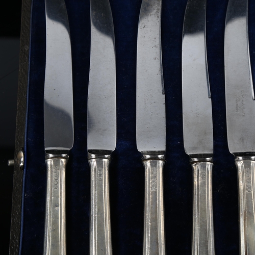 565 - A cased set of 6 Edward VIII silver-handled dessert knives, by C W Fletcher & Son Ltd, hallmarks She... 