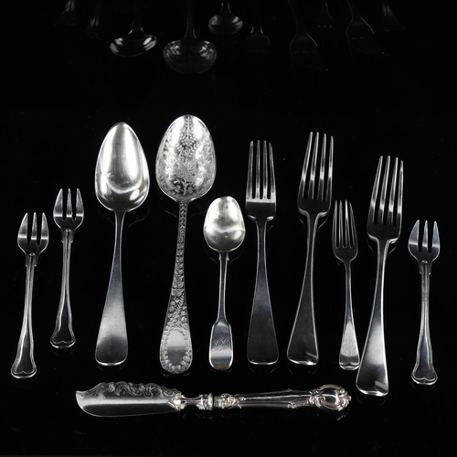 568 - Various silver cutlery, including George III bird spoon, Dutch silver spoon and fork, and set of 3 C... 