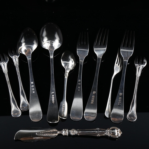 568 - Various silver cutlery, including George III bird spoon, Dutch silver spoon and fork, and set of 3 C... 