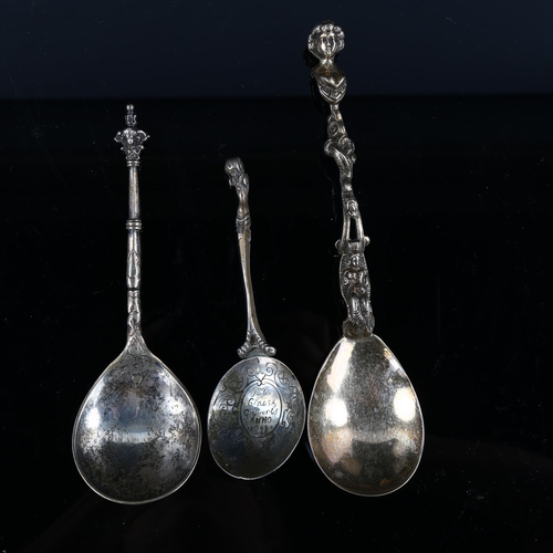 572 - 3 Continental silver replica spoons, including Pieter Glaesh Giewerts Anno 1653, largest length 18cm... 