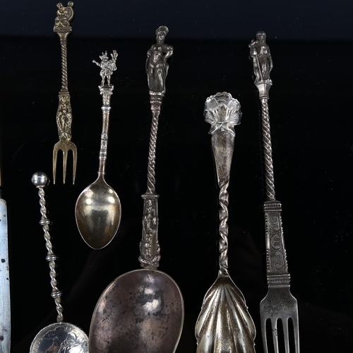 573 - Various English and Continental silver flatware, including American floral spoon, mother-of-pearl ha... 