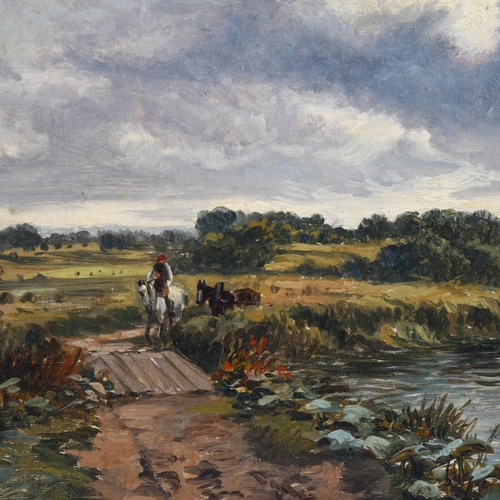 2015 - 19th century oil on academy board laid on hardboard in the manner of Constable, canal scene, unsigne... 