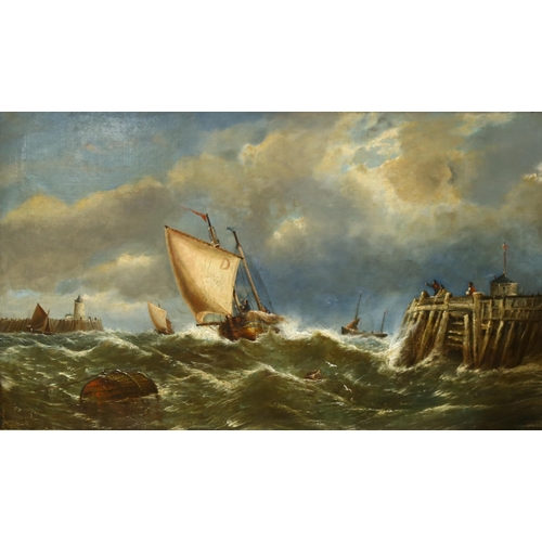 2022 - William Broome of Ramsgate, large 19th century oil on canvas, fishing boat approaching harbour in a ... 