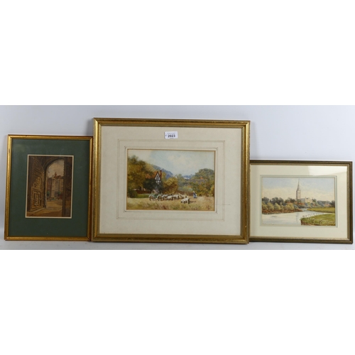 2023 - W Botham, watercolour, rural scene, 18cm x 26cm, and 2 other watercolours by different hands, framed... 