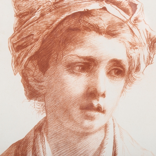 2024 - 2 x 19th century sepia and monochrome engravings, portraits of young girls, framed (2)