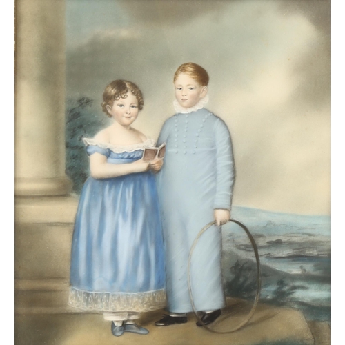 2026 - 19th century coloured pastels, portrait of 2 children, unsigned, 23cm x 21cm, framed