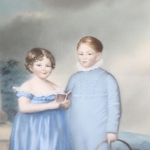 2026 - 19th century coloured pastels, portrait of 2 children, unsigned, 23cm x 21cm, framed