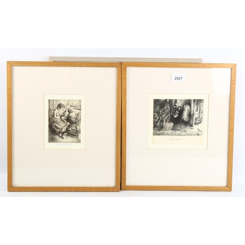 2027 - Erlund Hudson (1912 - 2011), 3 engravings, interior scenes, all signed in pencil, image10cm x 14cm, ... 