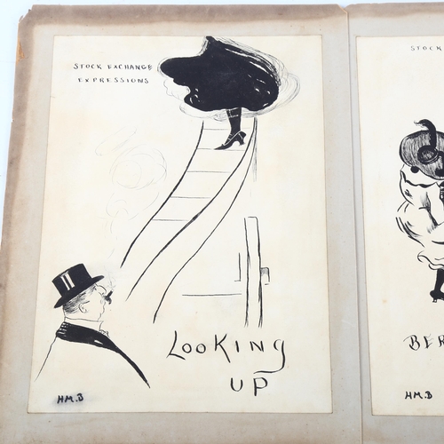 2029 - Henry Mayo Bateman (1887 - 1970), 3 original pen and ink cartoon drawings, Stock Exchange, signed wi... 