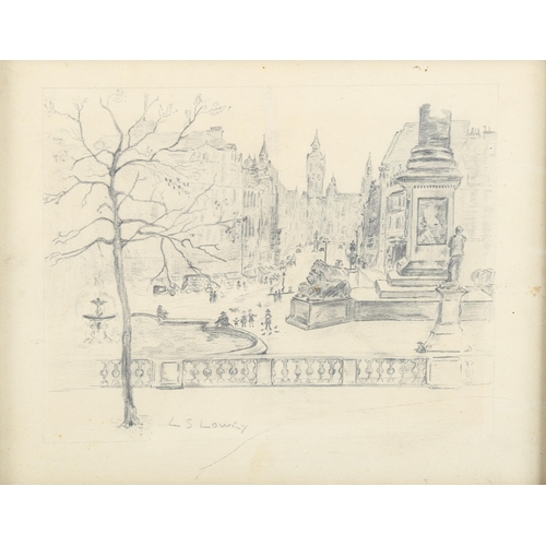 2030 - Manner of L S Lowry, pencil drawing, Trafalgar Square London, image 15cm x 20cm, framed