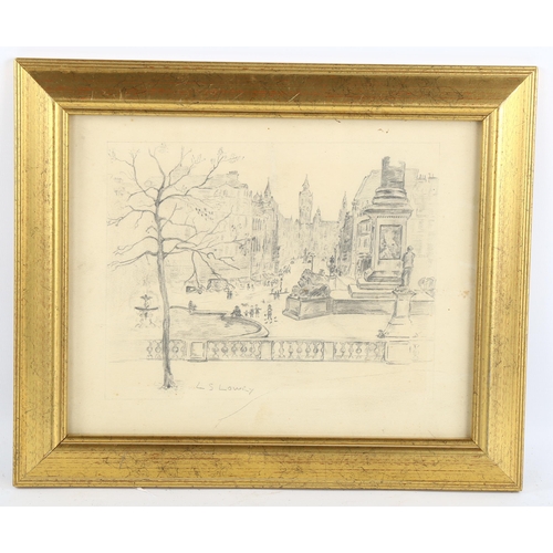 2030 - Manner of L S Lowry, pencil drawing, Trafalgar Square London, image 15cm x 20cm, framed