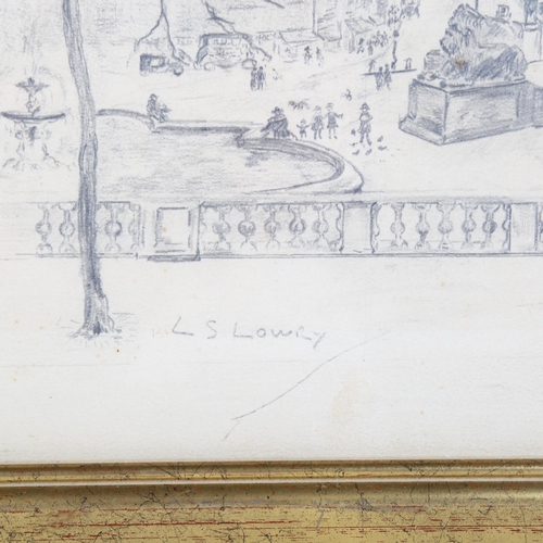 2030 - Manner of L S Lowry, pencil drawing, Trafalgar Square London, image 15cm x 20cm, framed